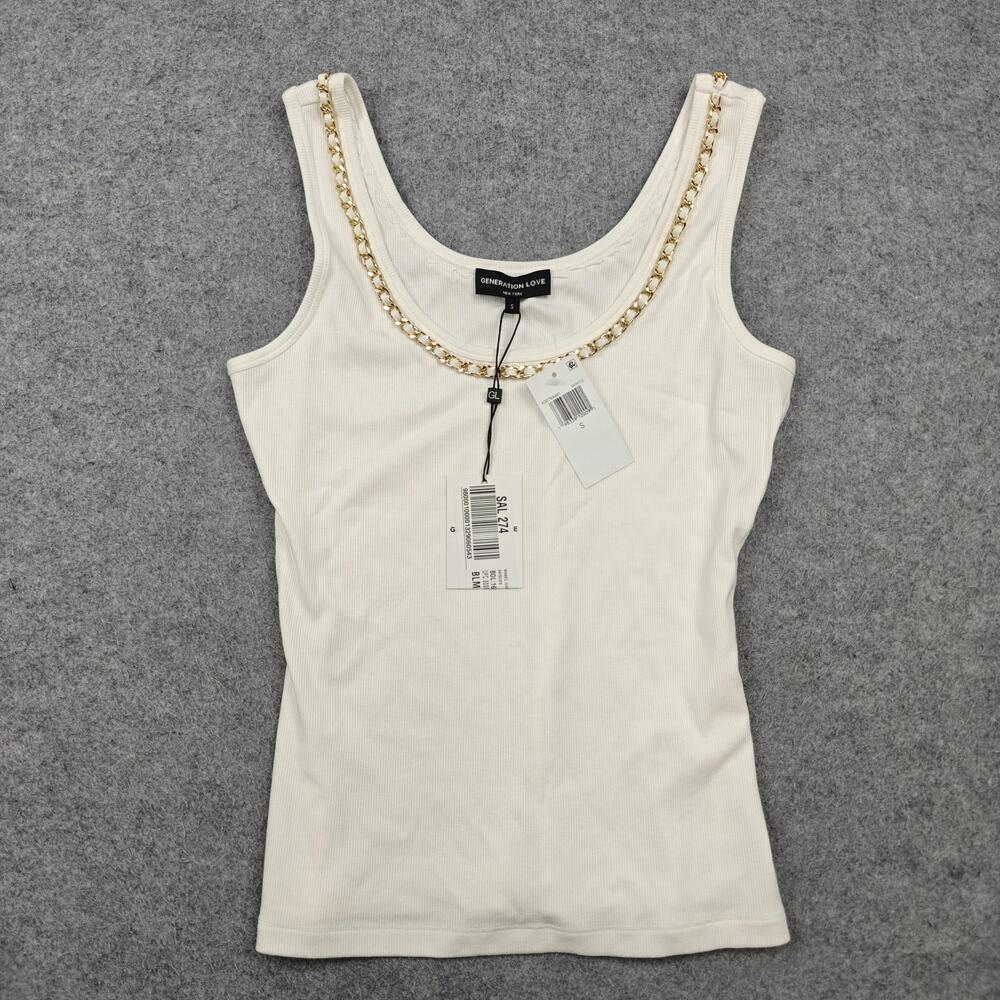 Generation Love Tank Womens Small White Mabel Chain Scoop Neck Ribbed Stretch